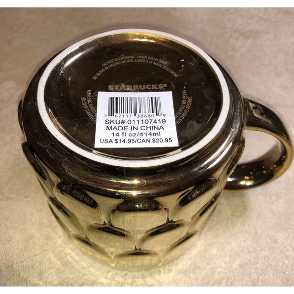 2019 Starbucks Mug Ceramic Gold Mermaid Scales Scalloped Coffee Mug 14oz Cup - Picture 7 of 7